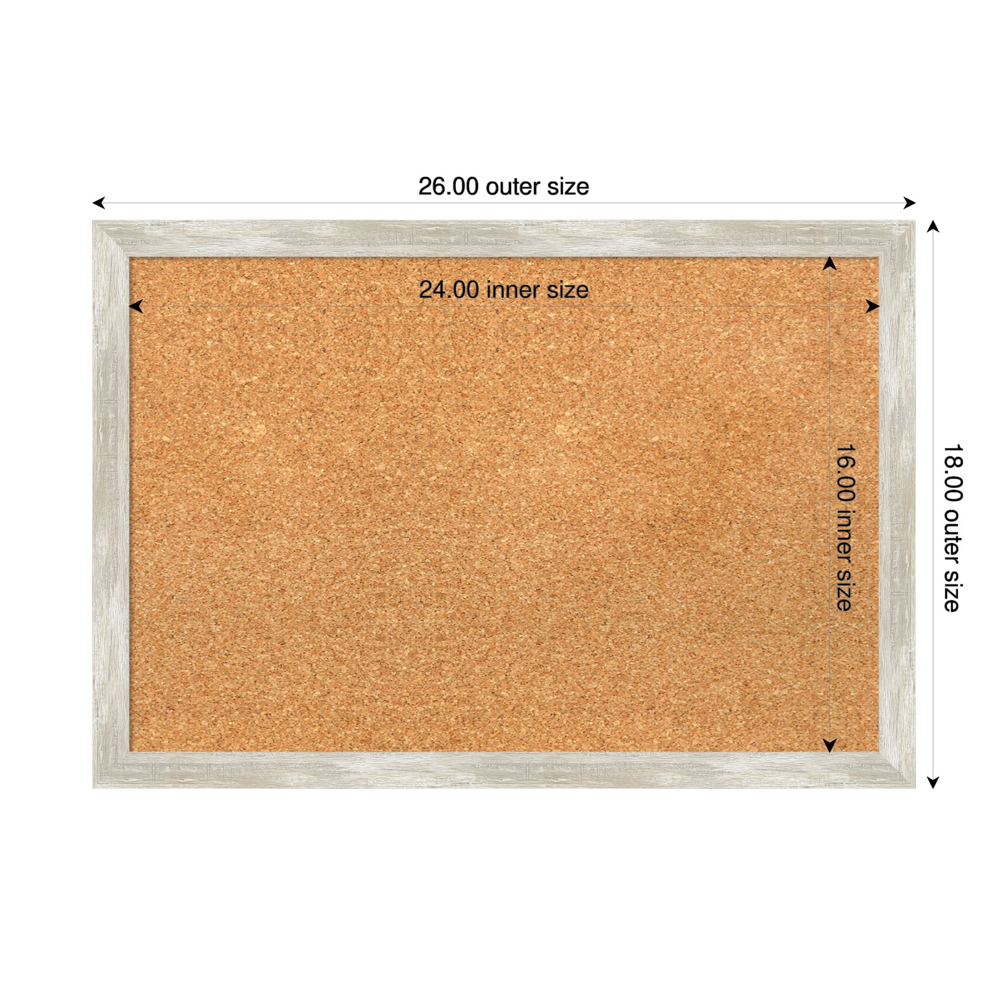 Amanti Art Natural Cork Board Framed Crackled Metallic Narrow Bulletin Board 26 in. x 18 in.