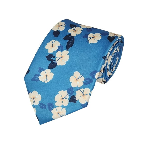 ROMARIO MANZINI White Floral on Sky Blue PRINTED DESIGN TIE