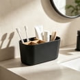 thumbnail image 4 of Divided Bathroom Countertop Organizer, 6.89-Inch Plastic Toothbrush Holder and Toiletry Storage Box with Removable Compartments, Black, 4 of 6