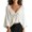 White, variant on Loose V Neck Hollow Knit Batwing Sleeve Pullover Top with 3/4 Sleeve for Women Casual Daily Wear Fall Spring