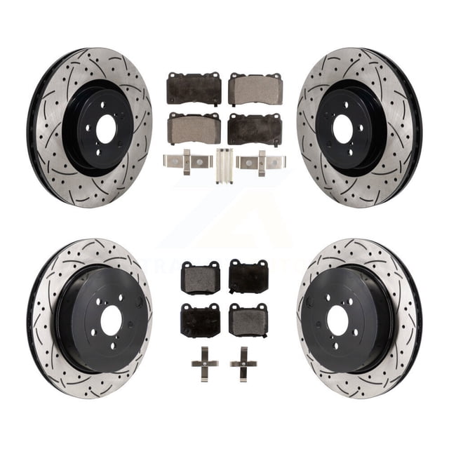 Transit Auto Front Rear Coated Drilled Slotted Disc Brake Rotors and Semi-Metallic Pads Kit for Car Subaru BRZ Toyota 86 with Brembo Brakes KDF-101326