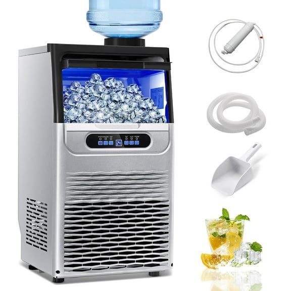 Zomagas Ice Maker Machine 90 LBS/24H ,Tap or Barrelged Water 28LBS Capacity Storage Bin for Restaurant Home