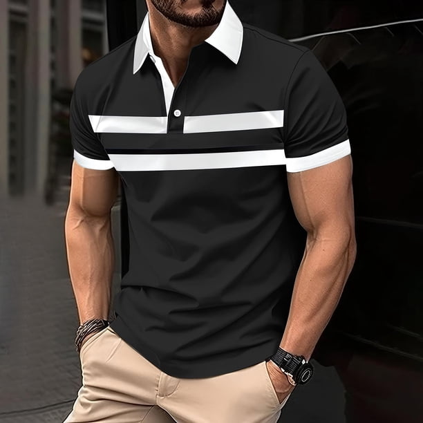 pstuiky camisetas para hombre, Camisa tipo blusa de manga larga con cuello vuelto y solapa con estampado de botones para hombre camisas casuales para hombre xxl