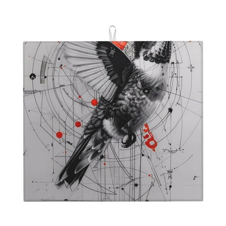 

Honeii Abstract Geometric Hummingbird for Dish Drying Mat for Kitchen Counter Non-slip Rubber Backed Hide Stain Kitchen Super Absorbent Draining Mat Dish Rack Pad