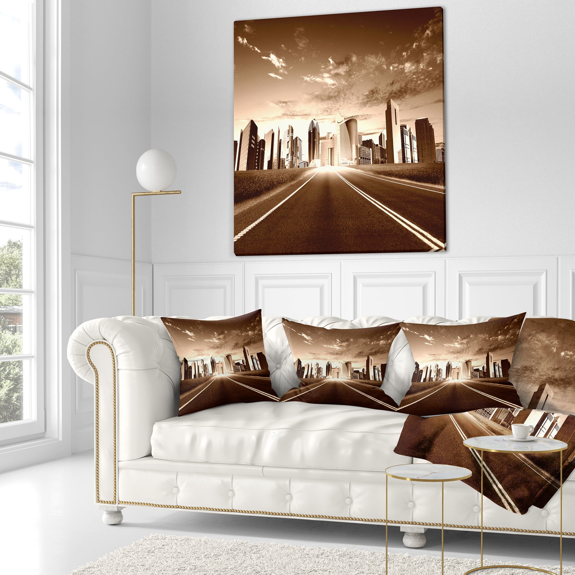 Designart Modern City and Road - Cityscape Throw Pillow - 16x16
