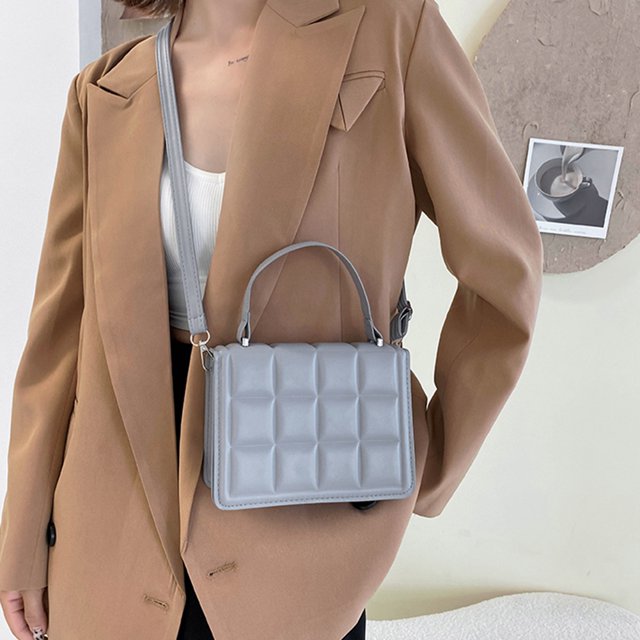 Bolsa Mini bolsos de mano de color sólido a cuadros de PU para mujer Vintage (gris) JShteea Para Estrenar