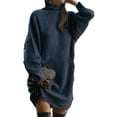 thumbnail image 5 of comerut Turtleneck Batwing Long Sleeves Ribbed Warm Plus Size Sweater Dress Ladies Autumn Winter Solid Color Knitted Casual Midi Dress, 5 of 8