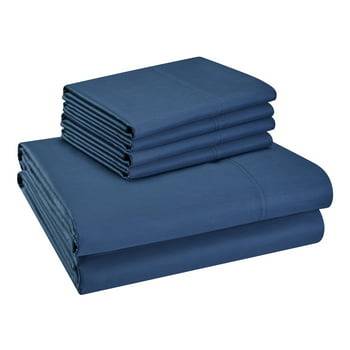 Hotel Style 800 Thread Count Cotton Rich Sateen Bed Sheet Set, King, Navy, Set of 6