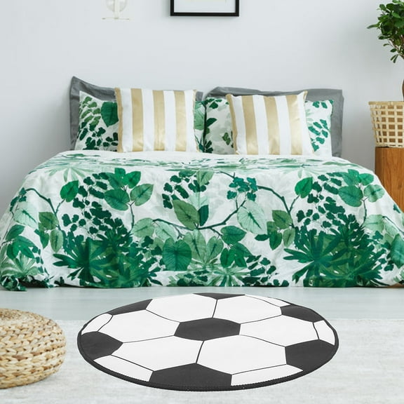EXHUMKY Washable Round Soccer Rug with Soft Cushioning, Play Mat for Kids’ Room, Home Decor and Comfortable Floor Use