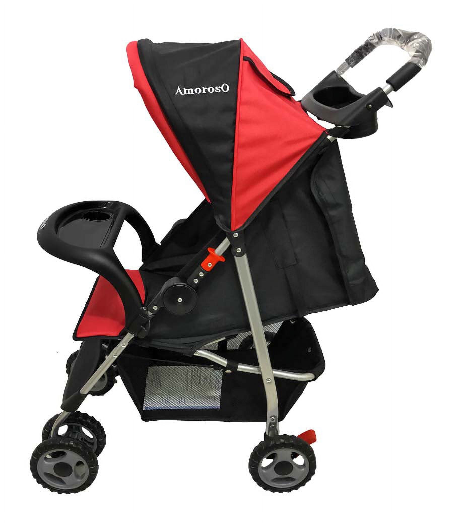Red and black pram on sale