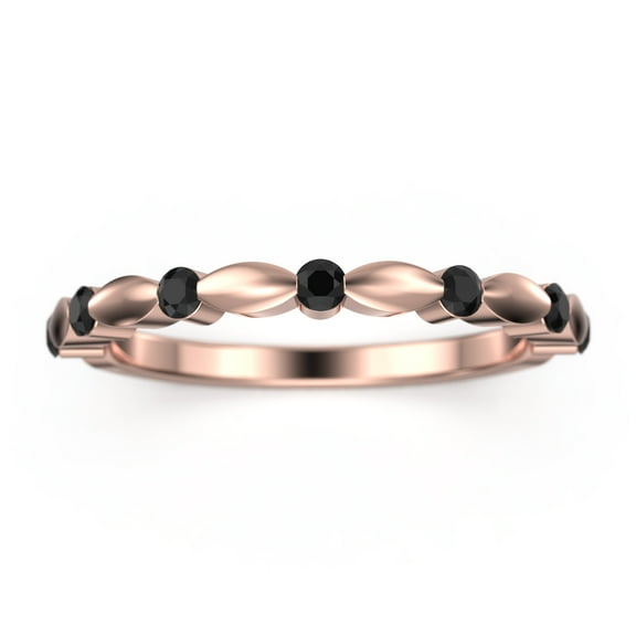 0.35ct Round Cut Black Diamond Moissanite Wedding Band 18K Rose Gold Over Silver Ring