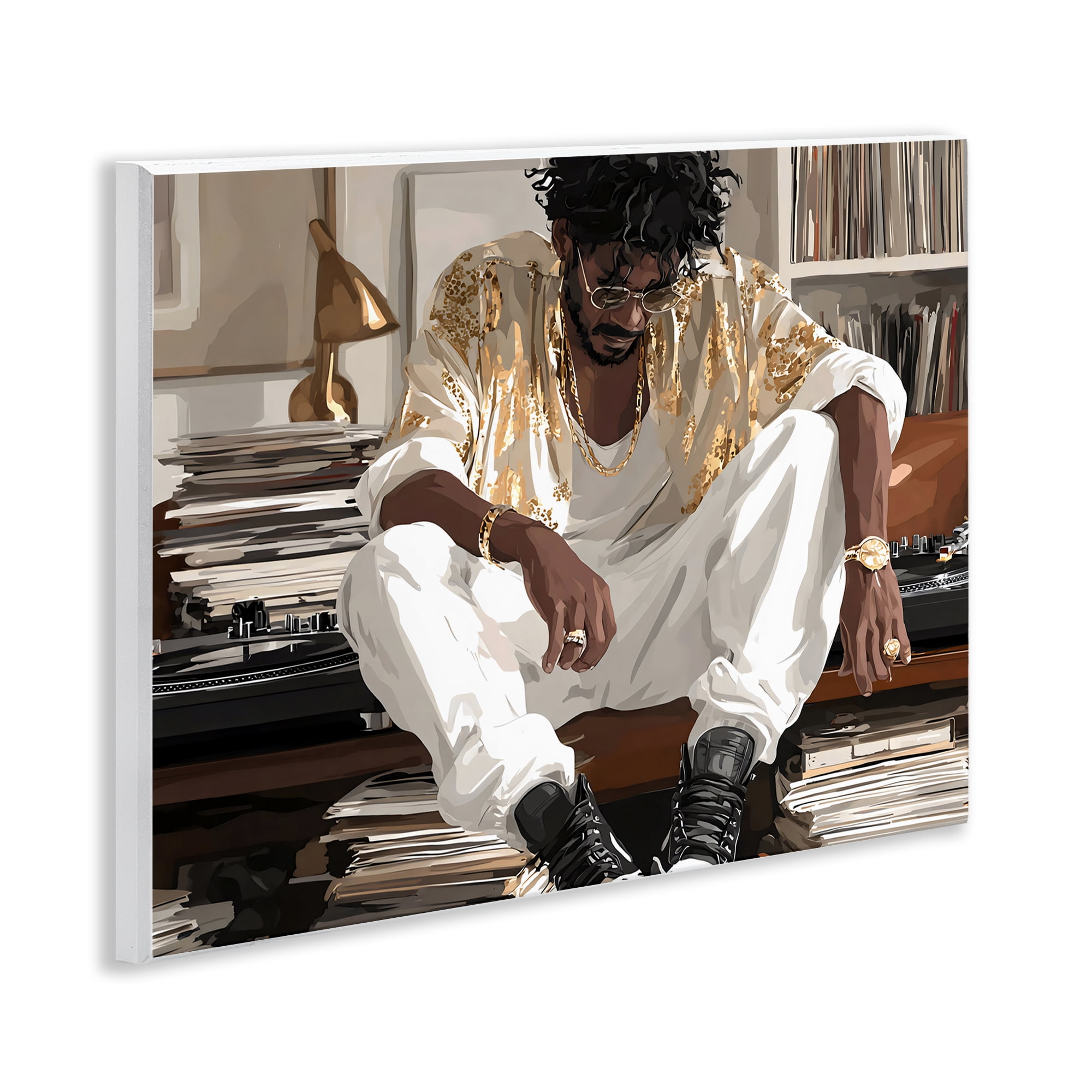 Stupell Industries DJ with Record Collection Wall Plaque Art, design by Franklyn Gregory