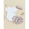 thumbnail image 5 of Musuos Baby Girl Outfit 3 6 12 18Months Short Sleeve Letter Print Romper with Baseball Pattern + Tiered Ruffled Shorts + Headband, 5 of 10