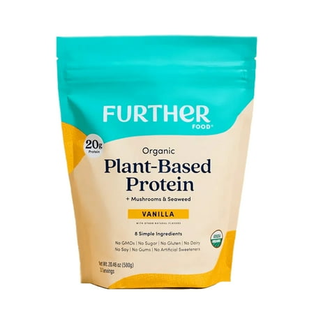 Further Food Organic Vegan Protein Powder Vanilla - 20g of Plant Based Protein, Organic Protein Powder with Mushrooms & Seaweed, Vegan, Non GMO, Gluten Free, Dairy Free 19.05 Oz