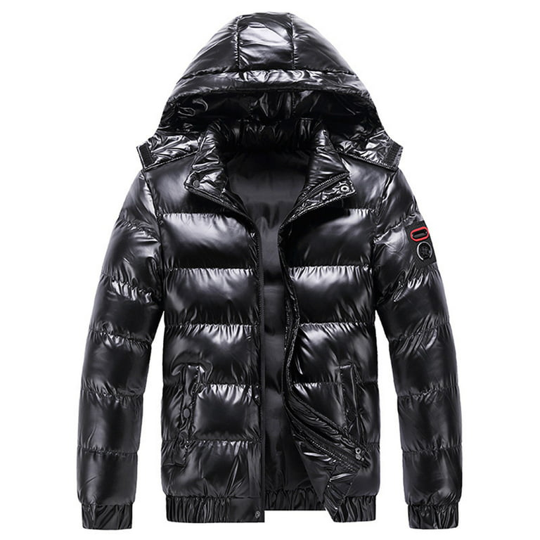 Mens Puffer Jacket Winter Hooded Parka Glossy Windproof Loose Thicken Warm  Coat