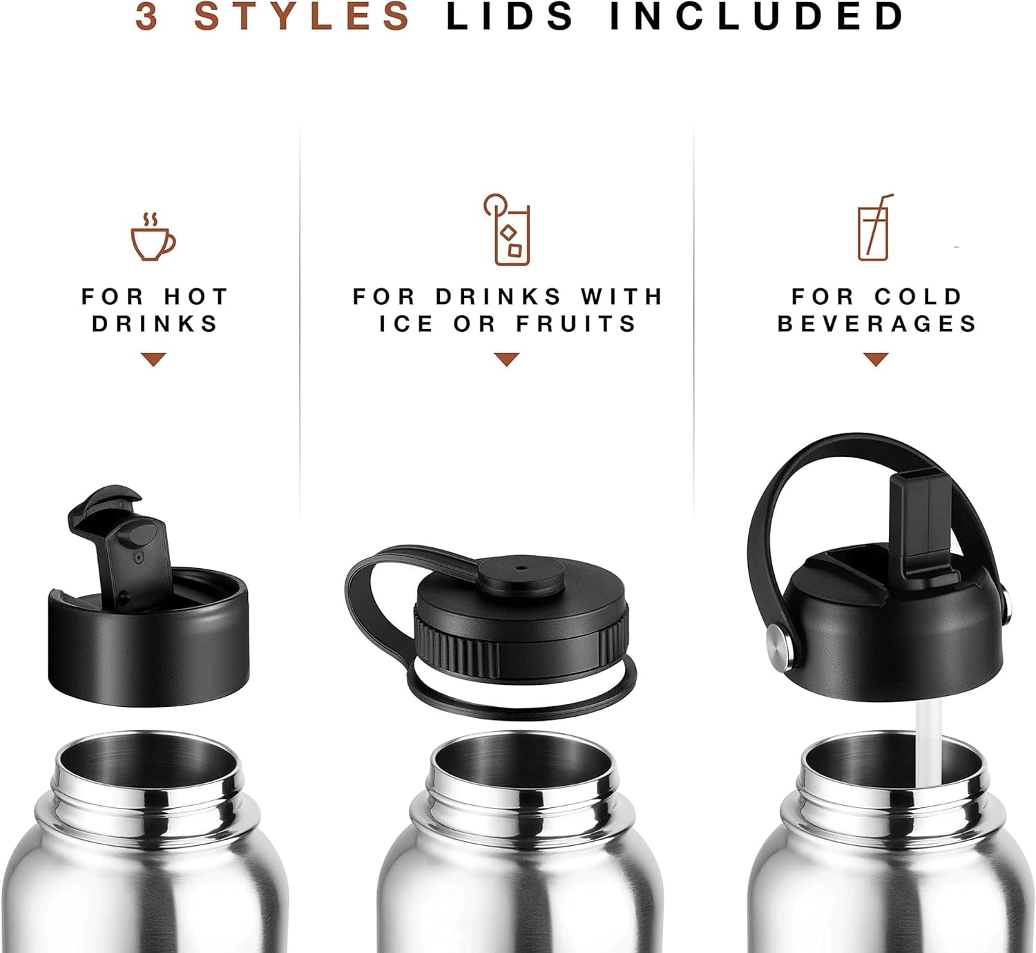Brewberry Stainless Steel Sports Bottle and Travel Mug for Hot and Cold Beverages, Wide Mouth, Double Wall Insulated Hydration Sports Water Bottle for Hiking, Biking, and Activities, 40 oz BPA Free