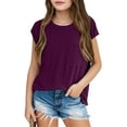 thumbnail image 4 of Inglocry Girls Summer Casual Tops Short Sleeve Textured T Shirts Cute Comfy Tees Summer Fashion Summer Tops For Teens Purple 11-12Y, 4 of 4