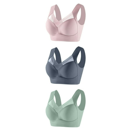 YWDJ Wireless Bras for Women Plus Size Full Coverage 3 Pack Pull on Push up No Wire Comfort Straps Support Lace Bralette Breathable Soft Bra for All Shapes Sagging Breasts 4XL