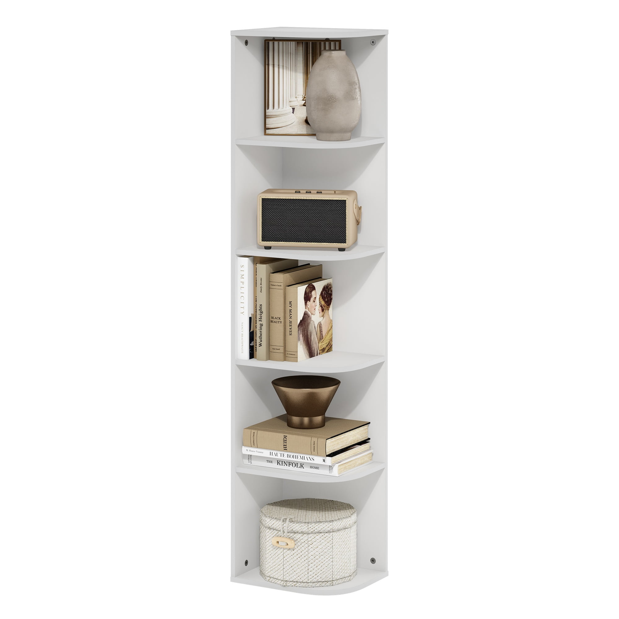 Furinno Pasir 5-Tier Adult 5-Shelves Corner Bookcase, White
