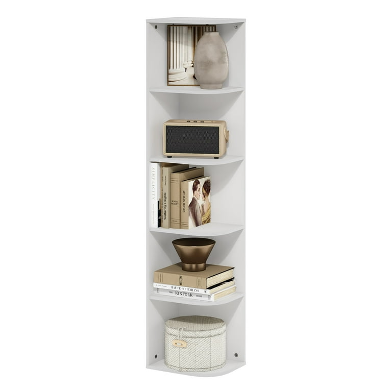Furinno, Corner Open Shelf Bookcase, 5-Tier, White - Walmart.com