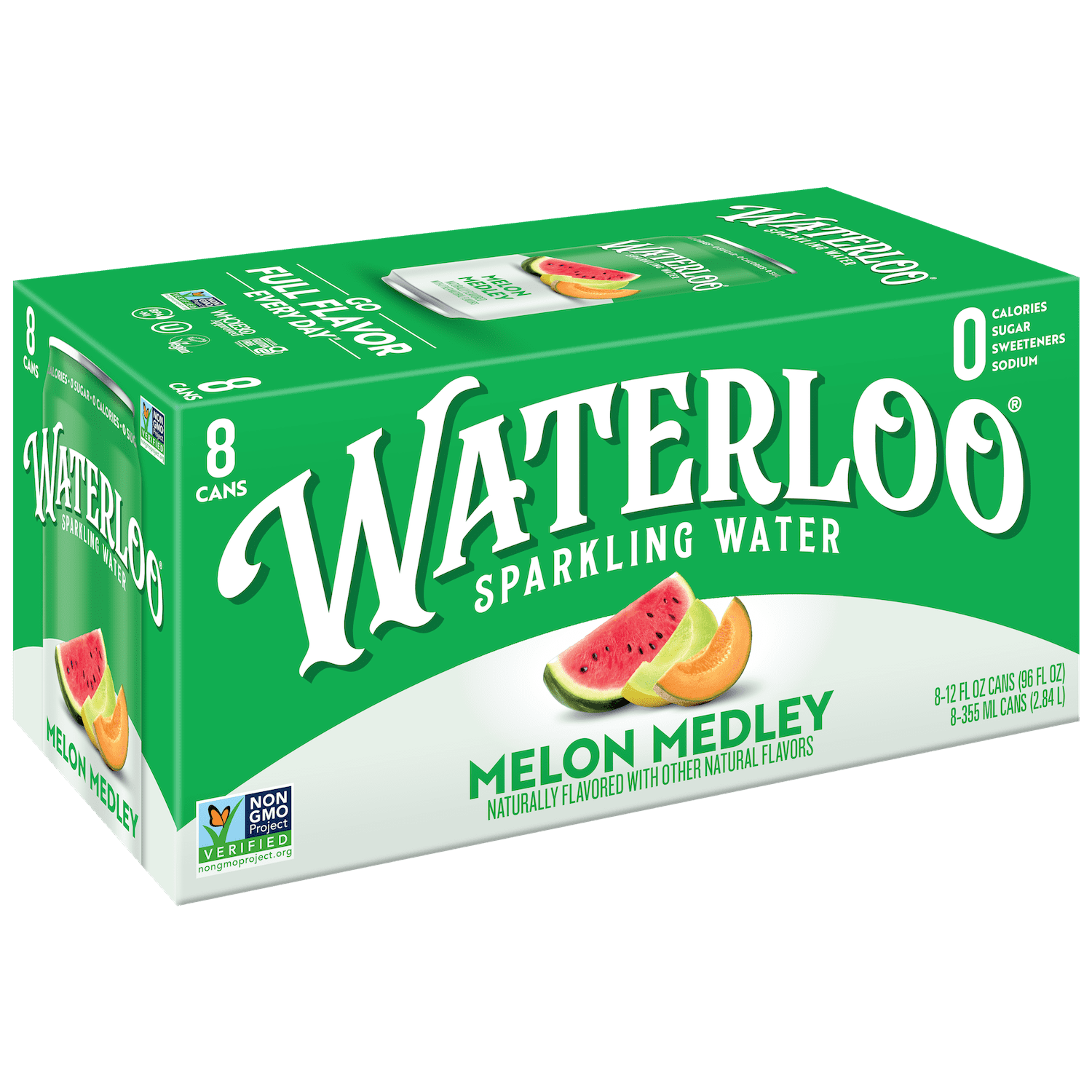 (3 pack) Waterloo Sparkling Water, Melon Medley, 12 fl oz, 8 Pack Cans