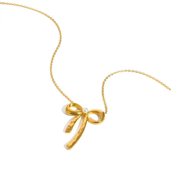 Exquisite bow gold necklace, women's style, non fading, 14k gold-plated pendant necklace, fashionable, cute, simple and charming herringbone bow pearl chain necklace, women's gold jewelry, gift