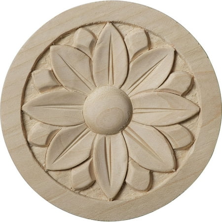 3 1/2"W x 3 1/2"H x 1/2"P Bedford Round Rosette, Rubberwood