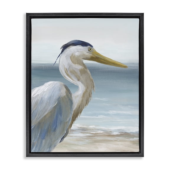 Stupell Industries Right Gazing Heron Black Framed Floater Canvas Wall Art, design by Nan
