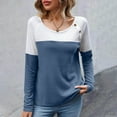thumbnail image 2 of miqiqism Women's Shirts Trendy Long Sleeve Colorblock Tee Blouses Juniors Comfy Crew Neck Button Detail Tunics Shirt Trendy Slim Fit Tunic Clothes,Blue,XX-Large, 2 of 6