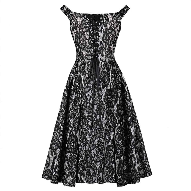 SMihono Women Vintage Lace Jacquard Dress Back Tie Sexy Sleeveless Fashion  Elegant Evening Gown Club Party Dress Black M - Walmart.com