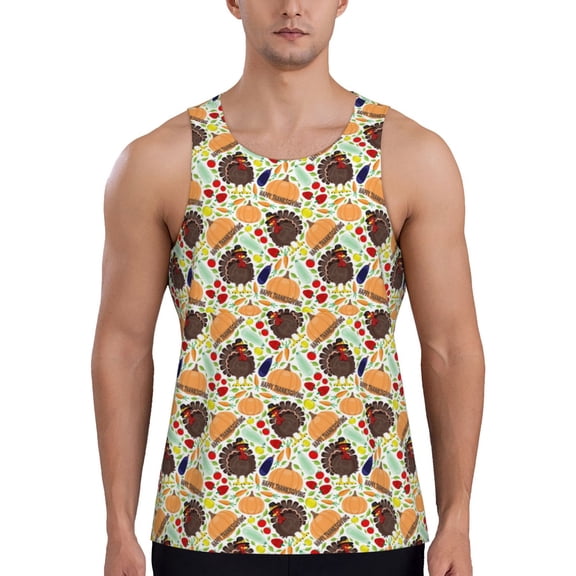 Gukieu Thanksgiving Print Men's Quick Dry Fitness Vest, Round Neck Sleeveless Fitness Bodybuilding Top-Small
