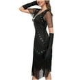 thumbnail image 4 of Women's Retro 1920s Sequins Flapper Dress Floral Lace V Neck Vintage Fringed Evening Party Cocktail Dresses, 4 of 7