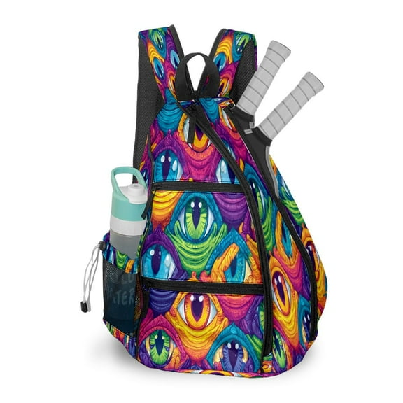 Pickleball Bag with Padded Back, Eyes Multicolor Multi-Compartment Paddle Backpack, Lightweight Nylon Sports Bag for Men & Women