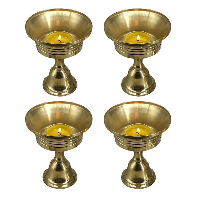 Dinheiro 4 Uds. Lámpara Ghee, soporte para lámpara de mantequilla, portavelas de copa dorada, lámpara de aceite de latón tibetano, suministros para Altar budista
