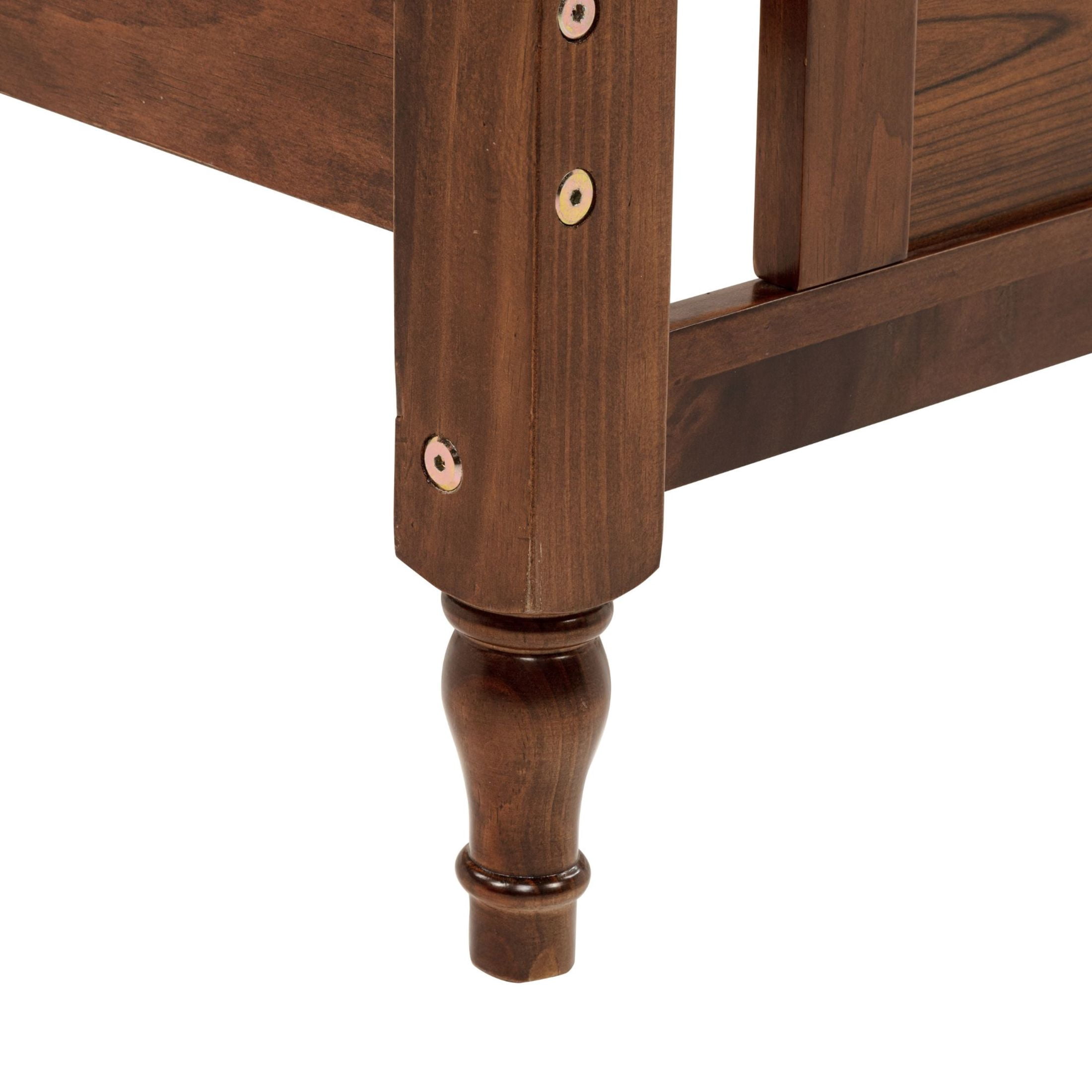Noble House Japal Queen Bed with Upholstered Headboard, Pine Wood Frame with Central Support, Walnut