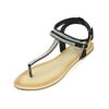 Alpine Swiss Womens Rhinestone T-Strap Sandals Ankle Strap Flat Summer Shoes
