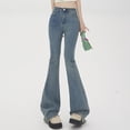 thumbnail image 3 of Gibobby Jeans dama Jeans acampanados de cintura alta Slim Slim Diseño simple y exquisito(Azul,M), 3 of 5