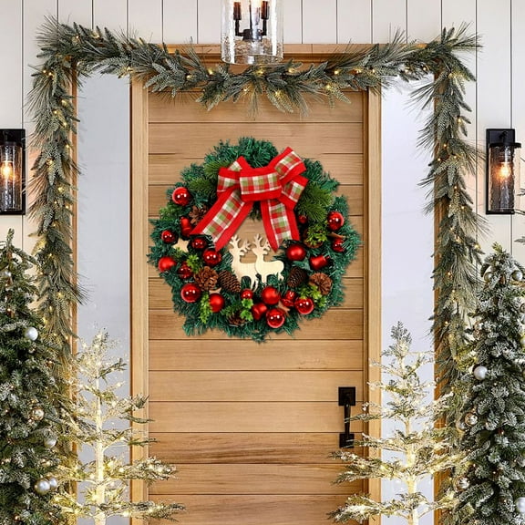 KUNPENG Holiday Decor Christmas Wreath 15.75" Artificial Xmas Wreath for Front Door Outdoor Indoor Home and Office