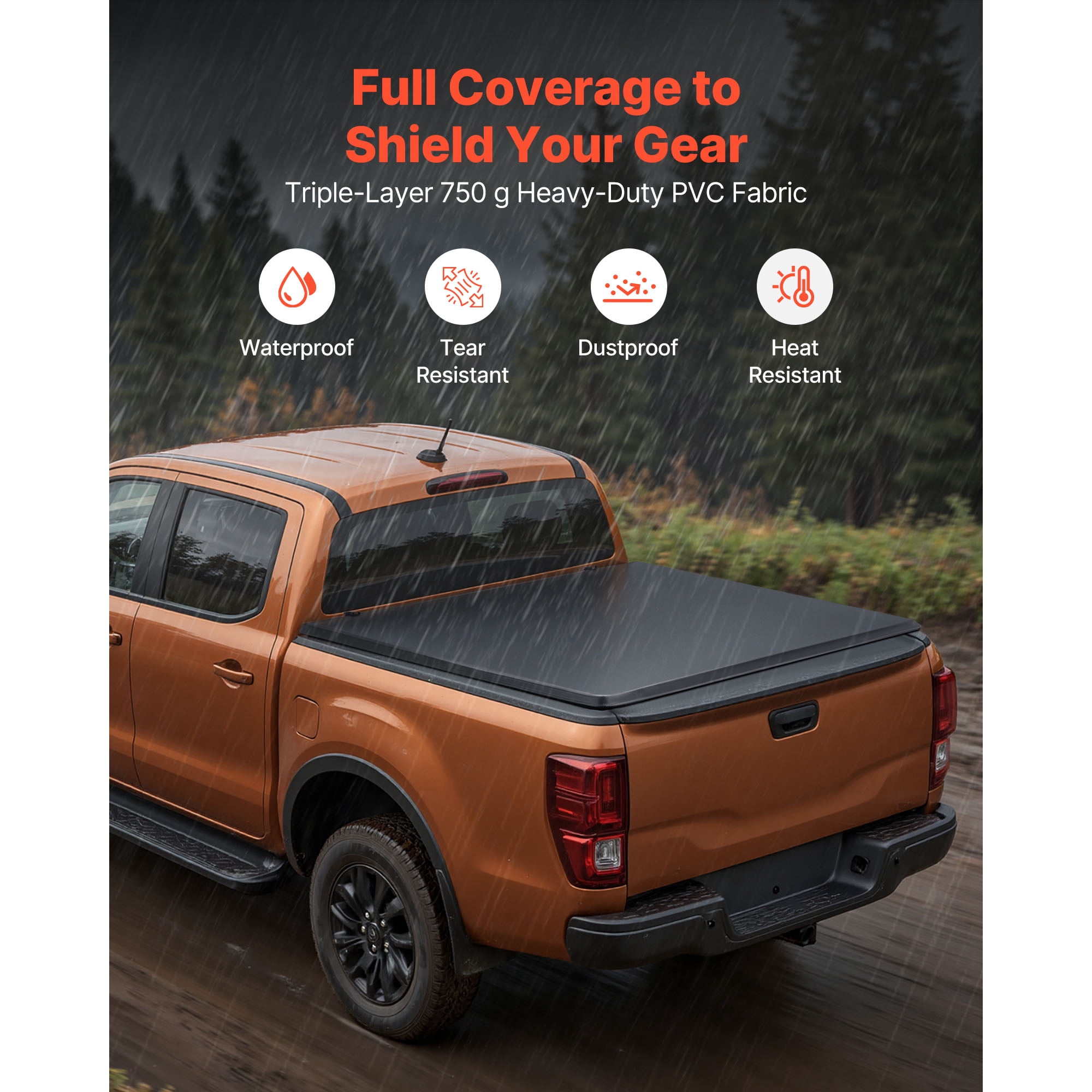 KFFKFF Soft Roll-Up Truck Bed Tonneau Cover, Compatible with 2014-2025 Chevy Silverado/GMC Sierra 1500 & 2014-2019 2500 3500 HD, Fits 6.5ft (6ft 7in/79in) Bed, Durable PVC Cover with Aluminum Support