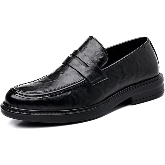 Men's Slip on Loafers Dress Shoes Leather Lined Casual Walking Shoes Anti-Slip Elevator Business Oxfords for Traveling, Driving, Office and Work