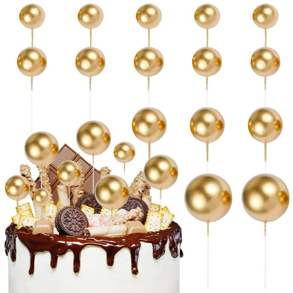 UPOUART 20-Piece Golden Round Cake Decorations Set for Elegant Birthday and Wedding Party Cake Toppers