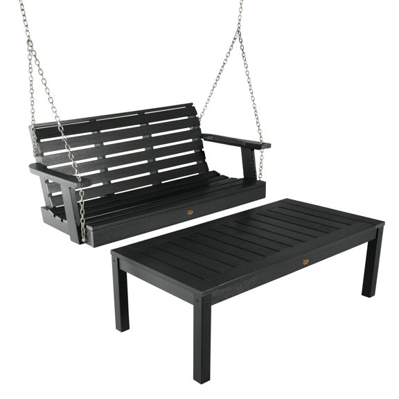 Highwood 4ft Weatherly Porch Swing with 1 Coffee Table - Outdoor, Eco-friendly, Synthetic Wood