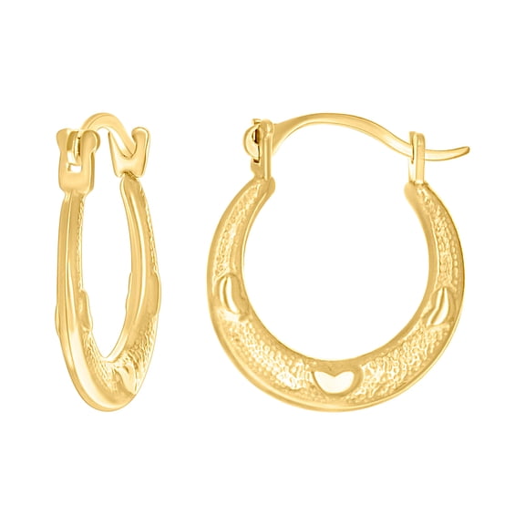 14k Yellow Gold Womens Patterned Love Heart Octagon Hoop Earrings 14x12.2mm Wide Hoop Earring for Women