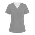 thumbnail image 2 of Iaqnaocc Scrubs for Women Funny Solid Color Nurse Uniforms Fashion V-Neck Side Slits Scrub Shirt Holiday Short Sleeve Tees Blouse with 3 Pockets Gray 3XL, 2 of 4