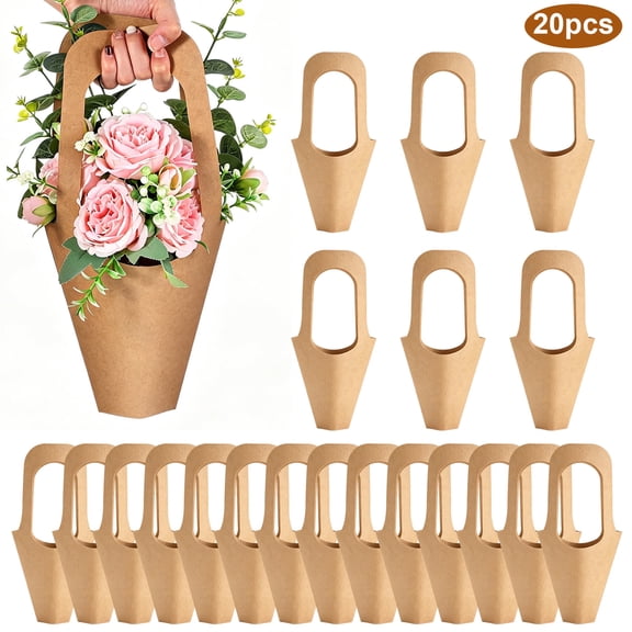 20pcs Kraft Paper Flower Bouquet Holders, EEEkit Floral Bouquet Carrier Sleeve with Handle for DIY Flower Arrangements