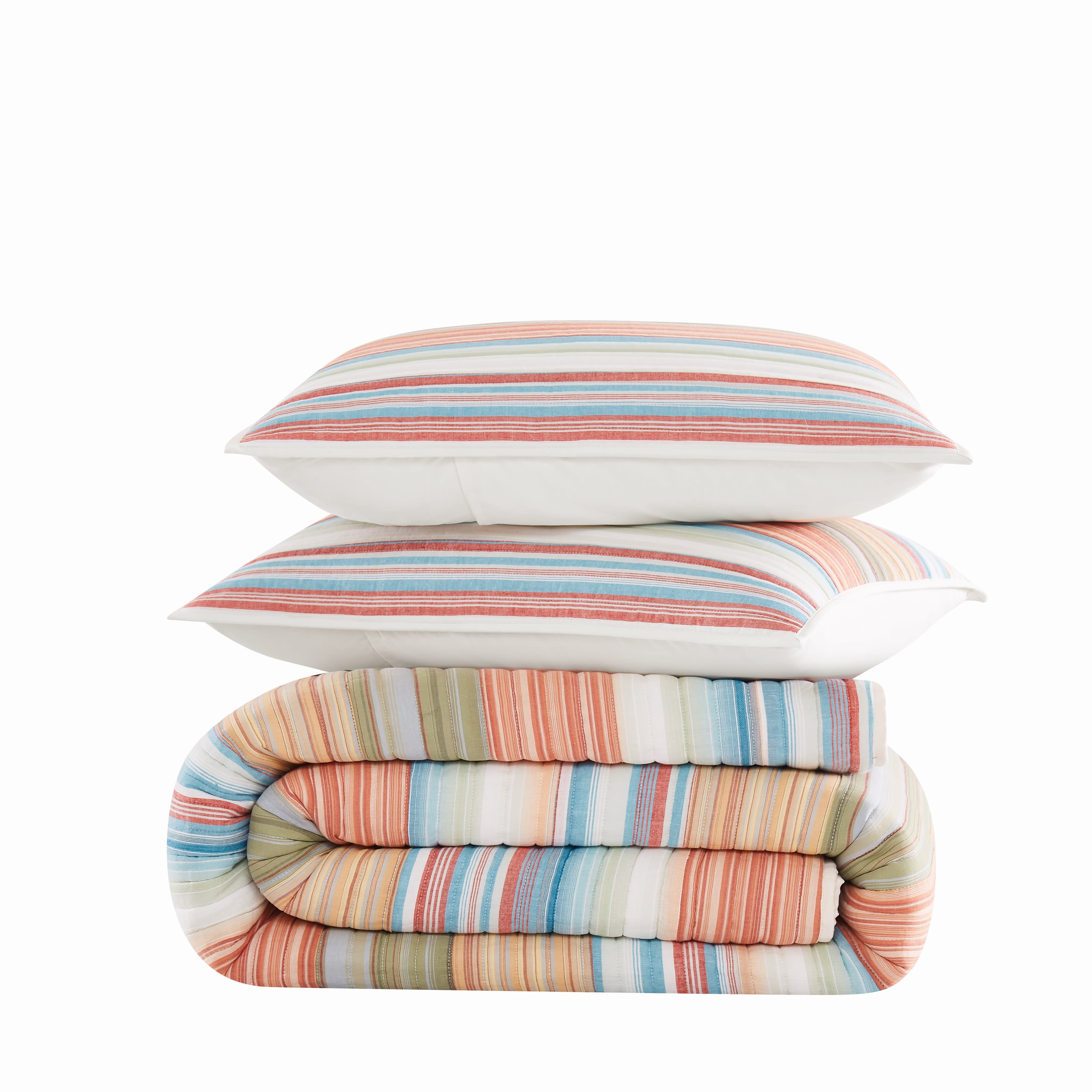 Oceanfront Resort Palm Beach Yarn Dye Stripe 3 Piece King Quilt Set, Coastal and Nautical Themed, Oeko-TEX Certified Confidence