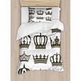 thumbnail image 3 of King Duvet Cover Set Queen Size, Symbol of Royalty Crowns Tiaras for Reign Queen Prince Cartoon Desgin, Decorative 3 Piece Bedding Set with 2 Pillow Shams, Dark Green Brown White, by Ambesonne, 3 of 3