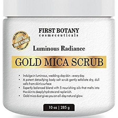 100% Natural Gold Mica Face and Body Scrub 10 oz with Nourishing Oils - Best for Acne, Eczema, Skin Discoloration and Detox, Deep Skin Exfoliator and Body (Best Cure For Eczema On Face)