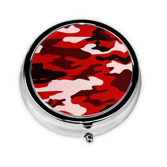 Red Camouflage Round Pill Box Small Pill Case For Purse Pocket Medicine Organizer Travel Pillbox Portable Pill Container