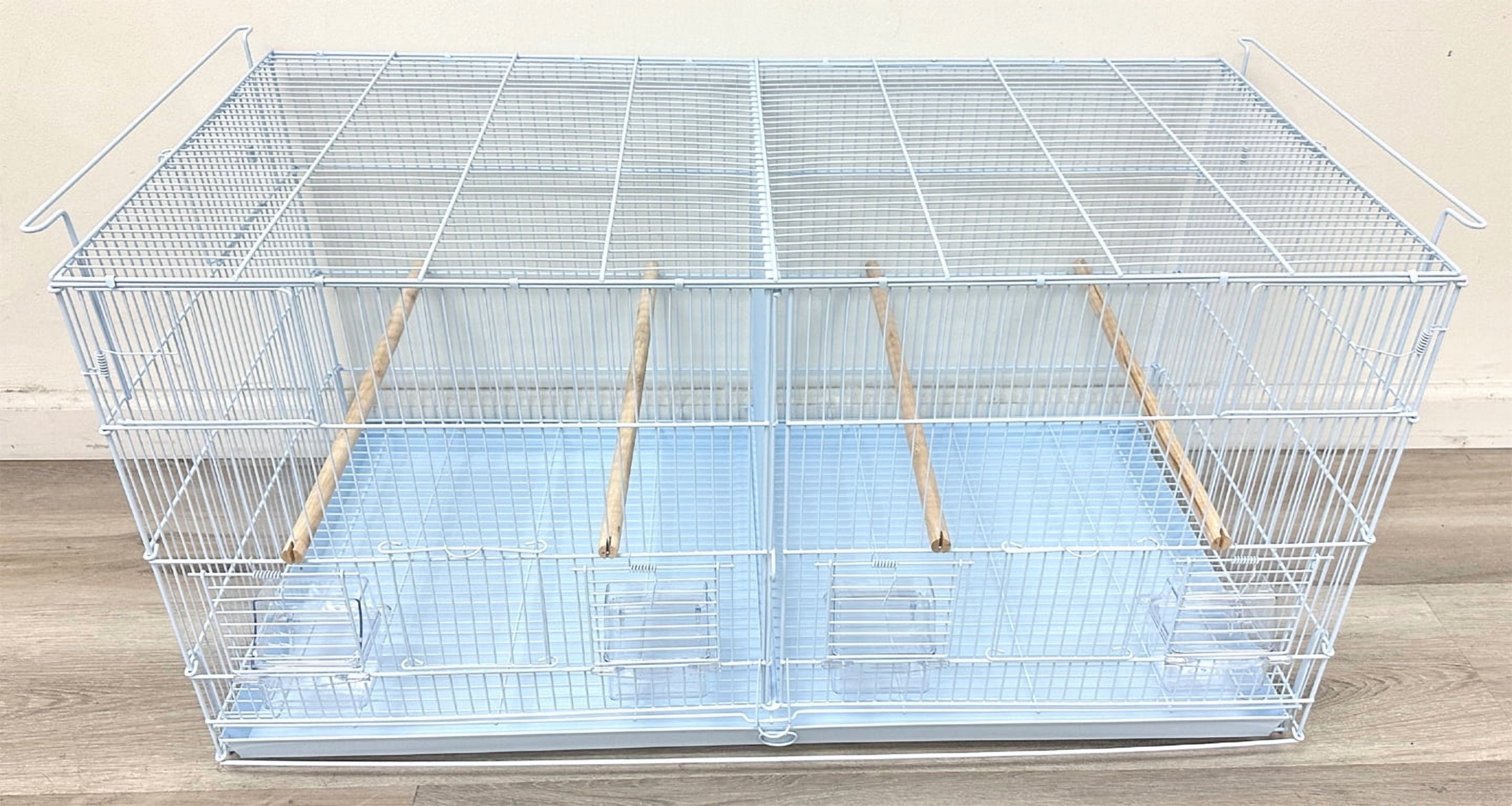 Lot of 2 X-LARGE 36" x 18" x 19"H Stack & Lock Double Breeding Breeder Flight Bird Parrot Cage Center Dividers Side Spring Lock Breeding Nest Box Doors With Removable Rolling Stand